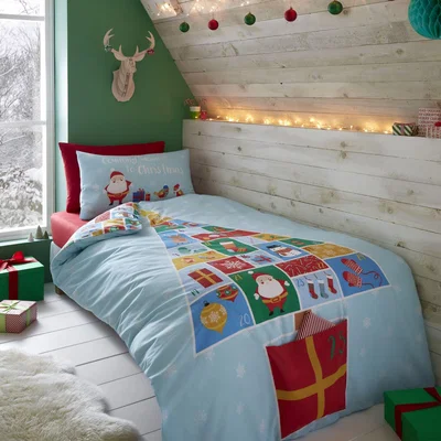 Dunelm Catherine Lansfield Countdown To Christmas Duvet Cover and Pillowcase Set Light Blue