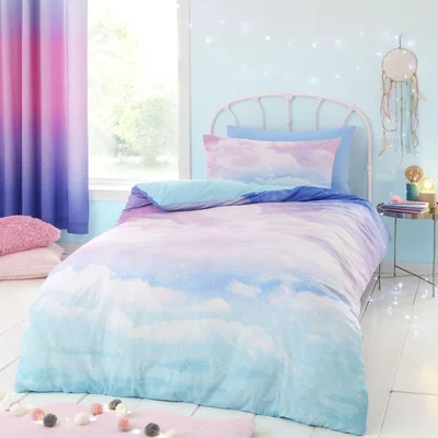 Dunelm Catherine Lansfield Ombre Rainbow Clouds Duvet Cover and Pillowcase Set Pink/Blue
