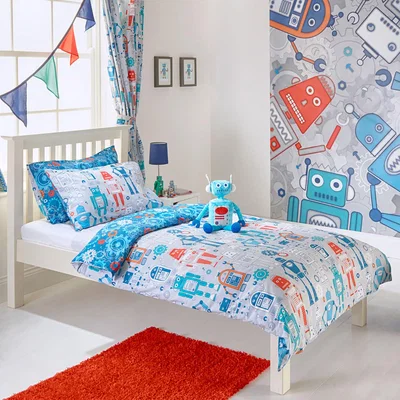 Dunelm Riva Paoletti Robot Blue Cot Bed Duvet Cover & Pillowcase Set Blue