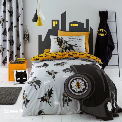 Dunelm Batman Grey Reversible Glow in the Dark Duvet Cover and Pillowcase Set Dark Grey