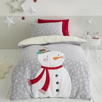 Dunelm Catherine Lansfield Grey Cosy Snowman Duvet Cover and Pillowcase Set Light Grey