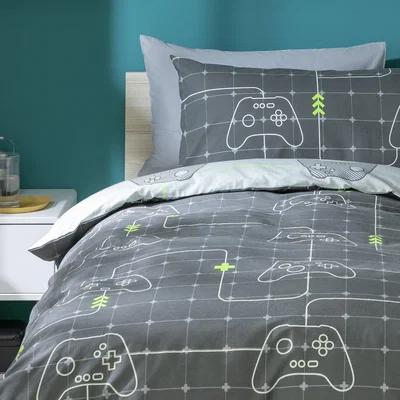 Habitat Habitat Glowing Gaming Joystick Grey Kids Bedding Set-Single