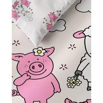 Marks & Spencer M&S Cotton Mix Percy Pig™ Bedding Set - SGL - Ecru Mix, Ecru Mix