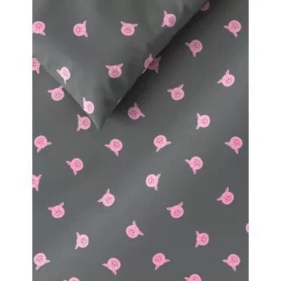 Marks & Spencer M&S Percy Pig™ Cotton Mix Percy Repeat Bedding Set - 5FT - Grey Mix, Grey Mix