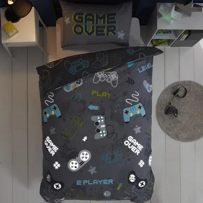 The Range Game Over Duvet Cover and Pillowcase Set - Grey