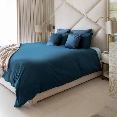 Amara Essentials - Tie-Hem Washed Cotton Duvet Set - Ink - Double