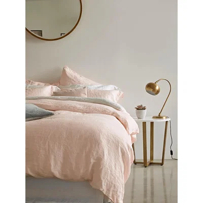 Cox and Cox Washed Linen Duvet Cover Double - Soft Blush