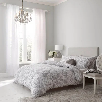 Dunelm Holly Willoughby Ayana Grey 100% Brushed Cotton Reversible Duvet Cover and Pillowcase Set Light Grey