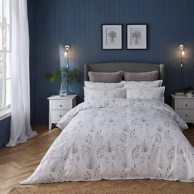 Dunelm Dorma Purity Botanical 100% Cotton Duvet Cover and Pillowcase Set Grey