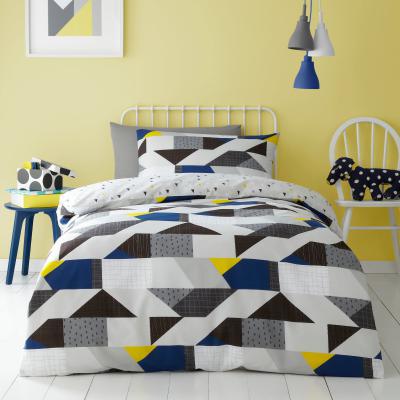 Dunelm Graphic Geo 100% Cotton Duvet Cover and Pillowcase Set White, Blue and Yellow
