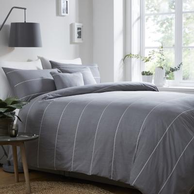 Dunelm Appletree Salcombe Slate 100% Cotton Duvet Cover and Pillowcase Set Grey and White