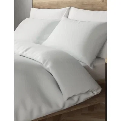 Marks & Spencer M&S Cotton Mix Non-Iron Duvet Cover - DBL - White, White,Grey