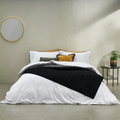 Made.com Hylia Washed Cotton Satin Duvet Cover + 2 Pillowcases, Double, White