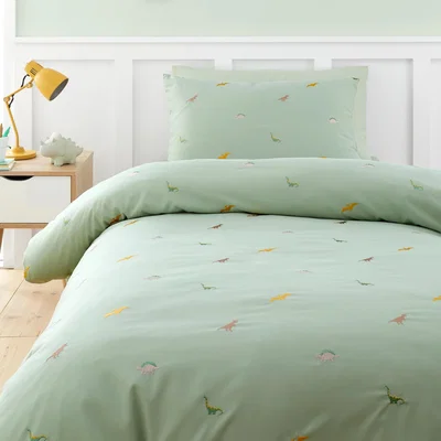 Downtown Catherine Lansfield Embroidered Dinosaur Duvet Cover Set - Double In Green