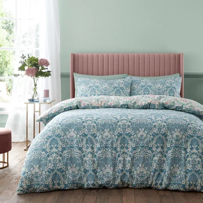 Downtown RHS Art Deco Hydrangea Duvet Cover Set - Double In GreenPink