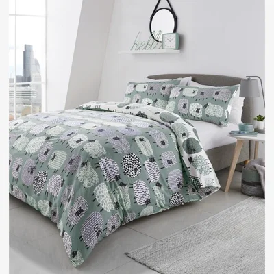 Downtown Fusion Dotty Sheep Reversible Duck Egg Duvet Cover Set - Double, Cotton