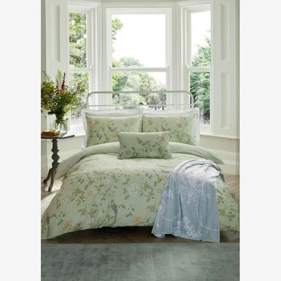 Downtown Laura Ashley Summer Palace Eau De Nil Duvet Cover Set - Double, Cotton, Print - Green/Yellow/Blue