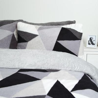 The Range Dreamscene Shapes Teddy Fleece Duvet Cover Bedding Set - Silver / Double