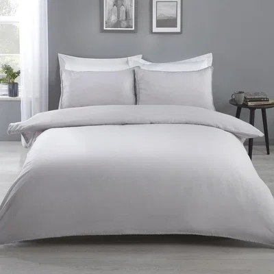 The Range Eli Pom Pom Duvet Cover and Pillowcase Set - Grey / Double