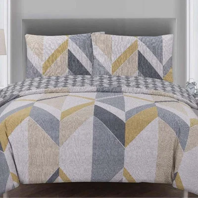 The Range Vantona Large Geo Duvet Cover Set - Grey/Ochre / Double