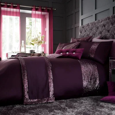 The Range Luxury Glamorous Duvet Cover and Pillowcase Set - Aubergine / Double
