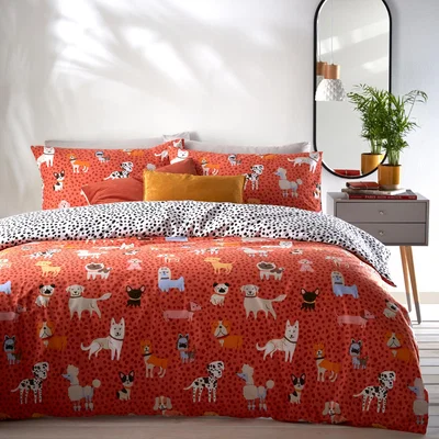 The Range Reversable Dogs Duvet Cover Set - Coral / Double