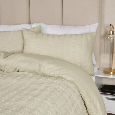 The Range Seersucker Duvet Cover with Pillowcase Bedding Set - Green / Double