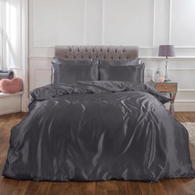 The Range Sienna Plain Satin Duvet Cover Bedding Set - Silver / Double