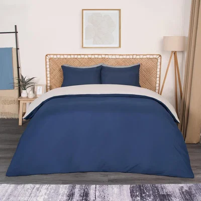 The Range Reversible Plain Duvet Cover Bedding Set - Navy Grey / Double