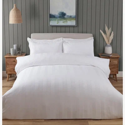 The Range Islington Stripe Sateen Duvet Cover and Pillowcase Set - White / Double