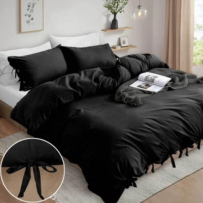 The Range Knotted Duvet Cover Set - Black / Double