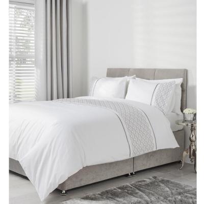The Range Fan Embroidered Natural Duvet Cover and Pillowcase Set - Double
