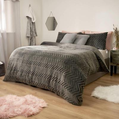 The Range Sienna Herringbone Flannel Fleece Duvet Cover Bedding Set - Grey / Double