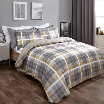 The Range Dreamscene Denim Check Duvet Cover Bedding Set - Yellow / Double