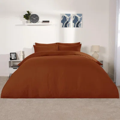 The Range Plain Duvet Cover Bedding Set - Burnt Orange / Double