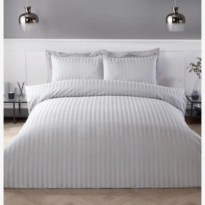 The Range Monaco Satin Stripe Duvet Cover and Pillowcase Set - Silver / Double
