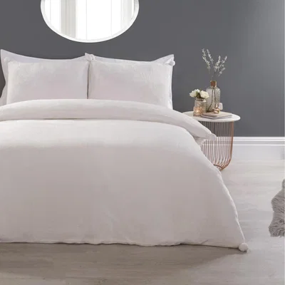The Range Pom Pom Fleece Duvet Cover and Pillowcase Set - Cream / Double