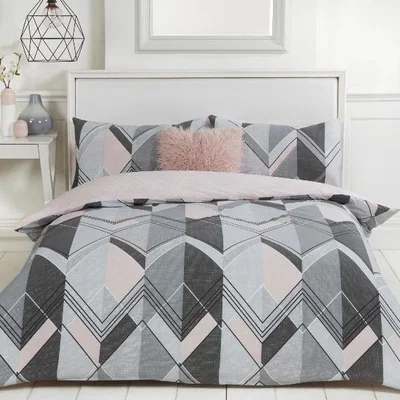 The Range Brodie Geo Printed Duvet Cover and Pillowcase Set - Pink / Double
