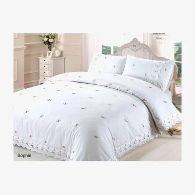 The Range Sophie Laced Classical Duvet Cover Set - White / 1.3kg / Double