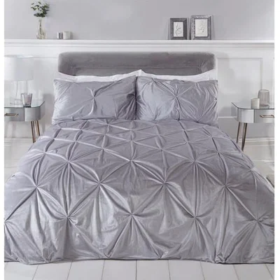 The Range Balmoral Velvet Duvet Cover and Pillowcase Set - Silver / Double