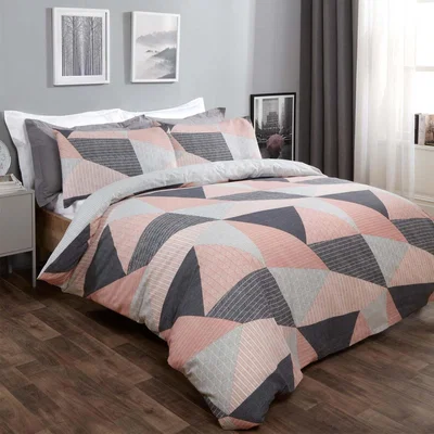 The Range Dreamscene Textured Geometric Duvet Cover Set with Pillowcases - Pink / Double