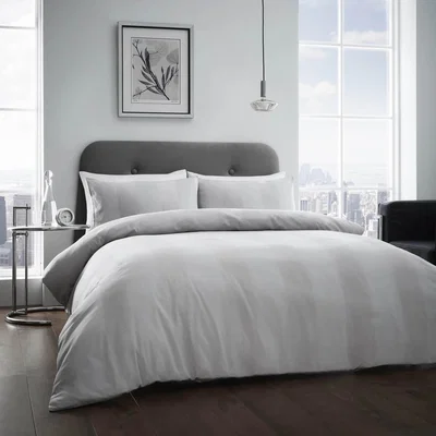 The Range Waffle Stripe Duvet Cover and Pillowcase Set - Grey / Double