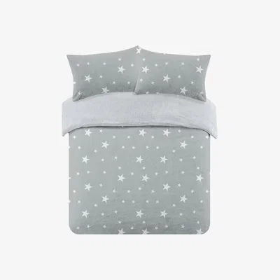 The Range Dreamscene Star Teddy Fleece Duvet Cover Bedding Set - Silver / Double