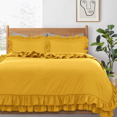 The Range Ruffled Borders Duvet Cover Set - Ochre / Double