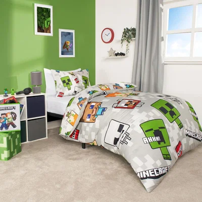 The Range Minecraft Duvet Cover Set Bedding Reversible - Grey / Double