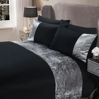 The Range Sienna Crushed Velvet Duvet Cover with Pillow Case Set - Black / Double