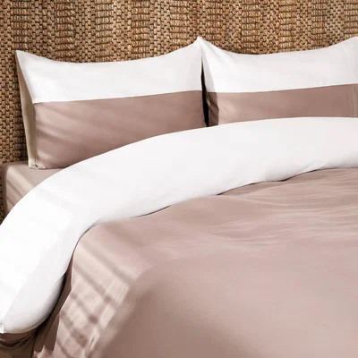 Sazy Charles 100% Turkish Cotton Sateen 210 TC Duvet Cover Set + Fitted Sheet, Brown - Beige, Double Size