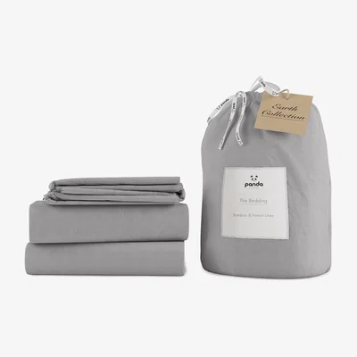 Cuckooland Panda London Silver Lining Grey Bamboo & Linen Bedding Set - King