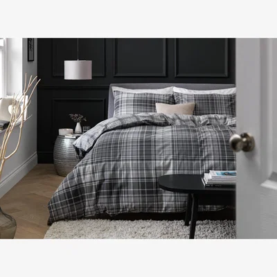 Habitat Habitat Grey Brushed Check Christmas Bedding Set - King
