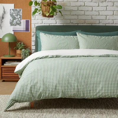 Habitat Habitat Seersucker Gingham Woven Green Bedding Set - King